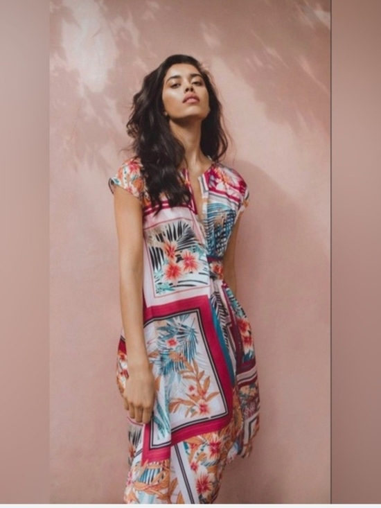 Zara Dresses & Skirts - ZARA Satin-Effect Tropical Scarf Print Midi Dress Size M NWT